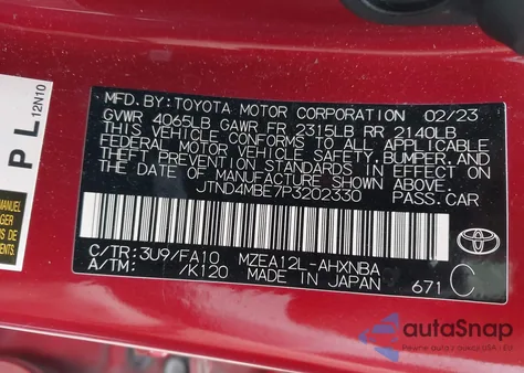 2023 Toyota Corolla Se from USA, damaged, VIN JTND4MBE7P3202330